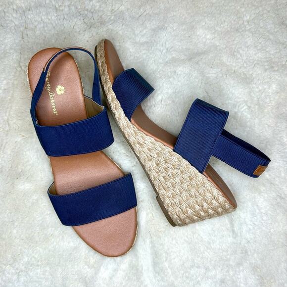 Tommy Bahama Shoes - Tommy Bahama Sakura Navy Elastic Espadrille Wedges 9.5